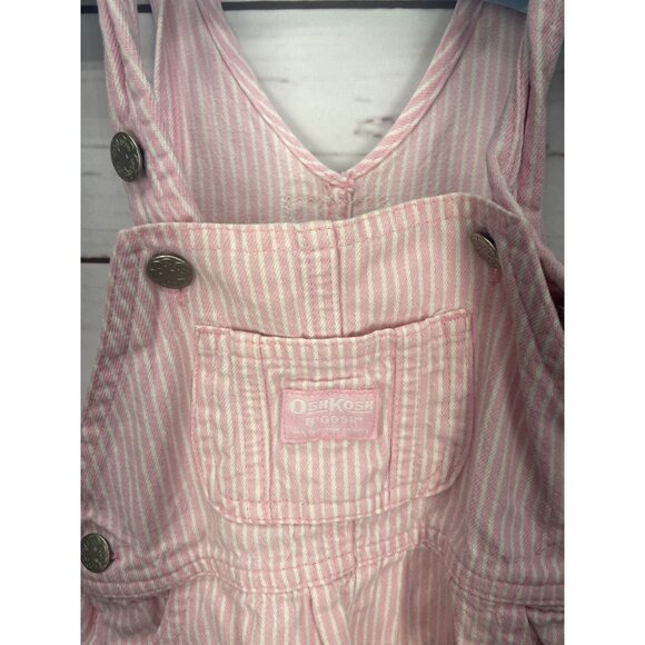 Vintage Osh Kosh Girls Pink & White Striped Overalls Size 12m - Picture 6 of 7